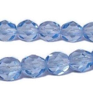 💎 6mm x 5.8mm Lt Sapphire Fire Polished Faceted Round Czech Beads (25) - Lot 3